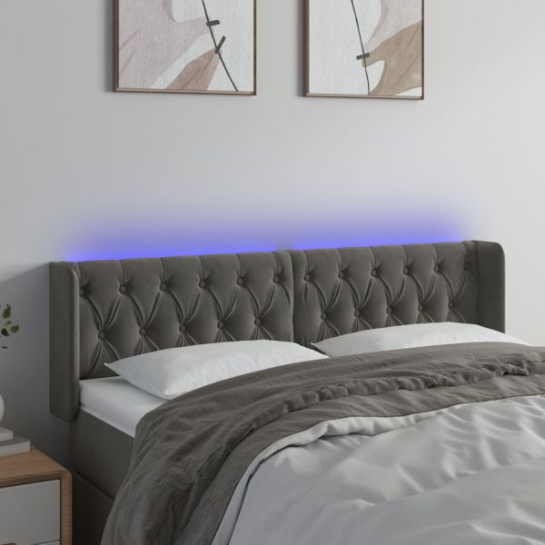 Cabeceira Cama com Luzes led Veludo 147x16x78/88cm Cinza-escuro - 3123621