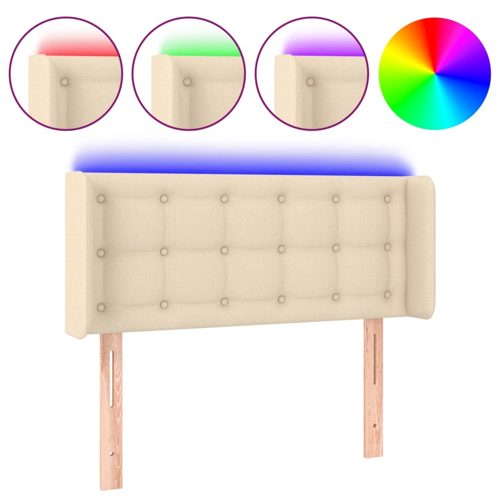 vidaXL Cabeceira de cama c/ luzes LED tecido 93x16x78/88 cm cor creme