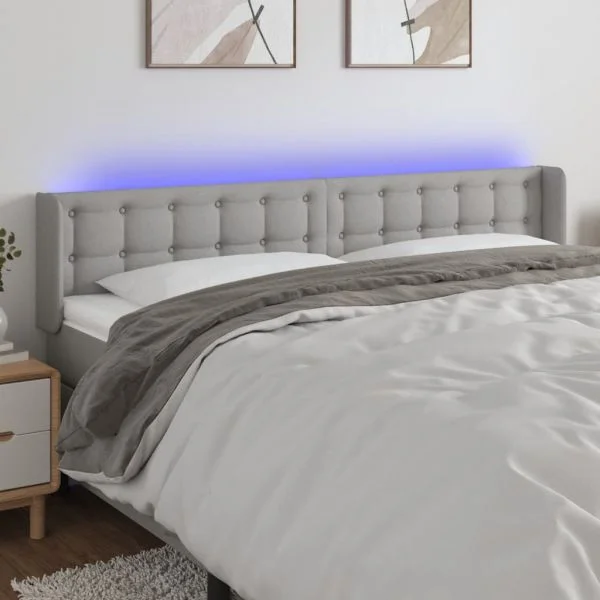 Cabeceira Cama com Luzes led Tecido 183x16x78/88 cm Cinza-claro - 3123684