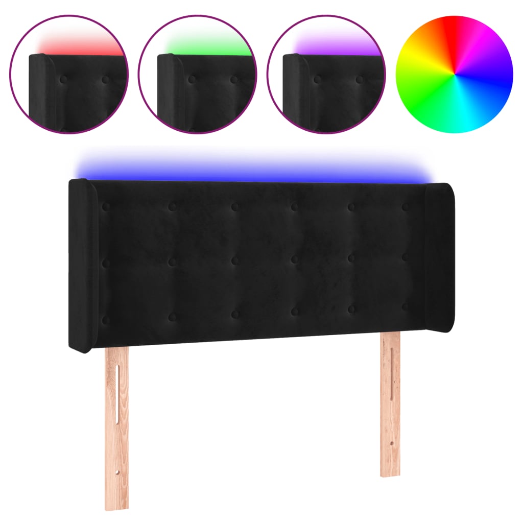vidaXL Cabeceira de cama c/ luzes LED veludo 93x16x78/88 cm preto