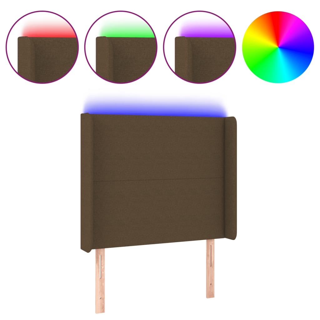 vidaXL Cabeceira de cama c/ luzes LED tecido 83x16x118/128 cm castanho