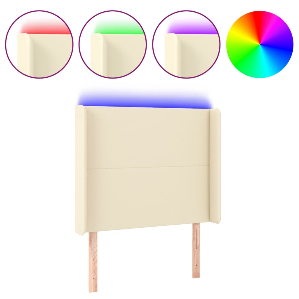 vidaXL Cabeceira de cama c/ LED 93x16x118/128cm couro artificial crème