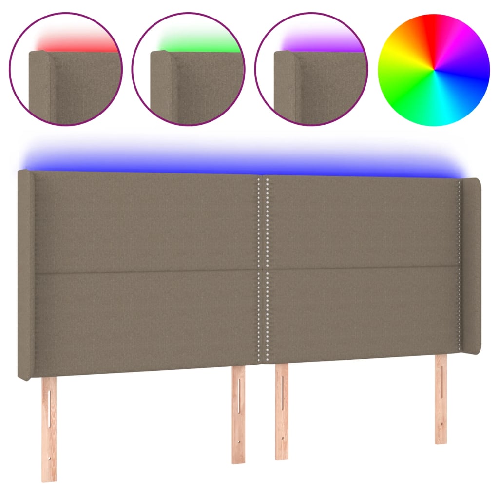 vidaXL Cabeceira cama c/ LED tecido 183x16x118/128cm cinza-acastanhado