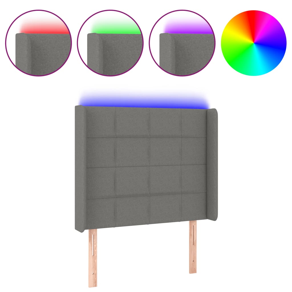 vidaXL Cabeceira Cama com Luzes led Tecido 83x16x118/128cm Cinza-escuro - 3332813360