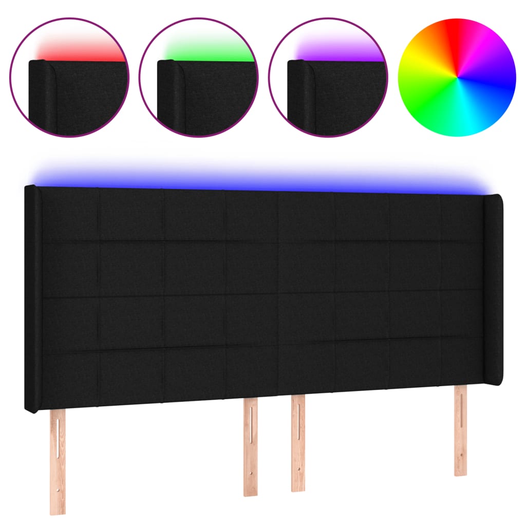 vidaXL Cabeceira de cama c/ luzes LED tecido 163x16x118/128 cm preto