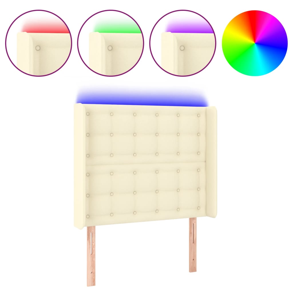 vidaXL Cabeceira de cama c/ LED 93x16x118/128cm couro artificial crème