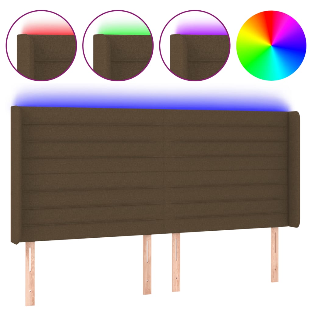 vidaXL Cabeceira de cama c/ luzes LED tecido 203x16x118/128cm castanho