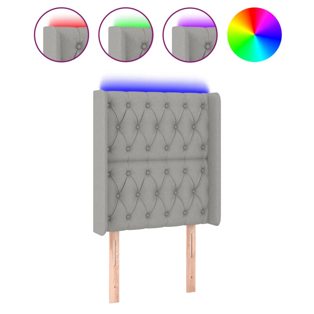 vidaXL Cabeceira cama c/ luzes LED tecido 83x16x118/128 cm cinza-claro