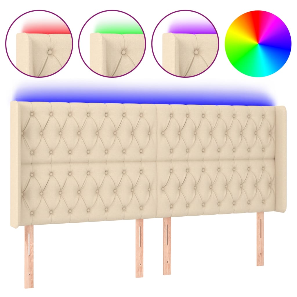 vidaXL Cabeceira cama c/ luzes LED tecido 183x16x118/128 cm cor creme