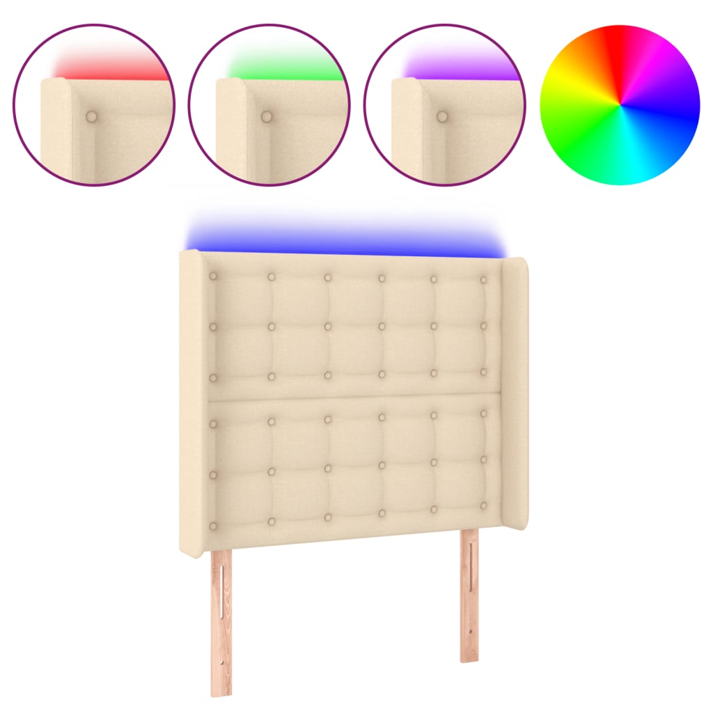 vidaXL Cabeceira de cama c/ luzes LED tecido 93x16x118/128cm cor creme