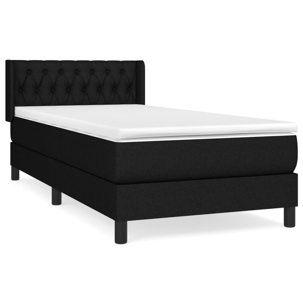 vidaXL Cama com molas/colchão 90x200 cm tecido preto