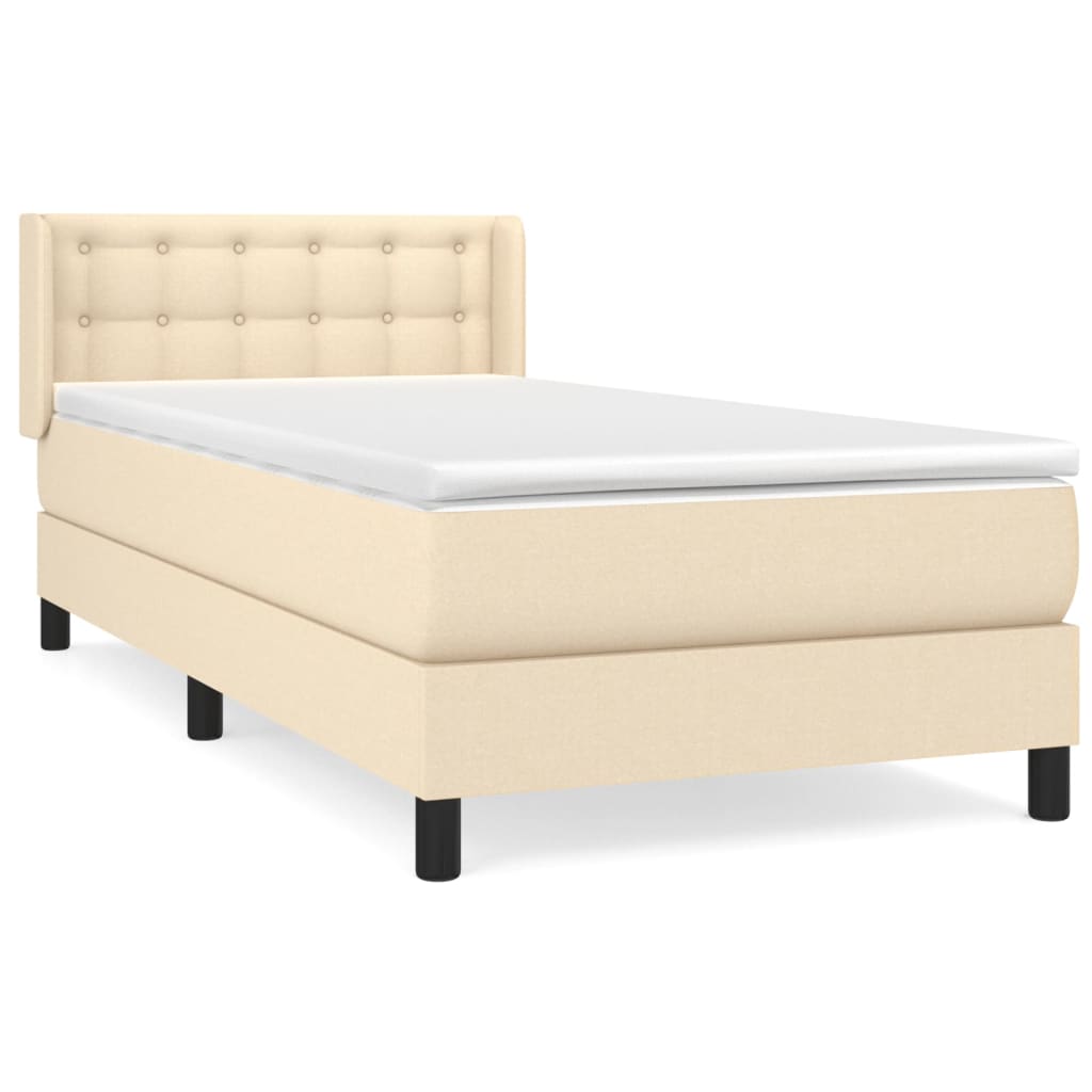 vidaXL Cama com molas/colchão 90x190 cm tecido cor creme