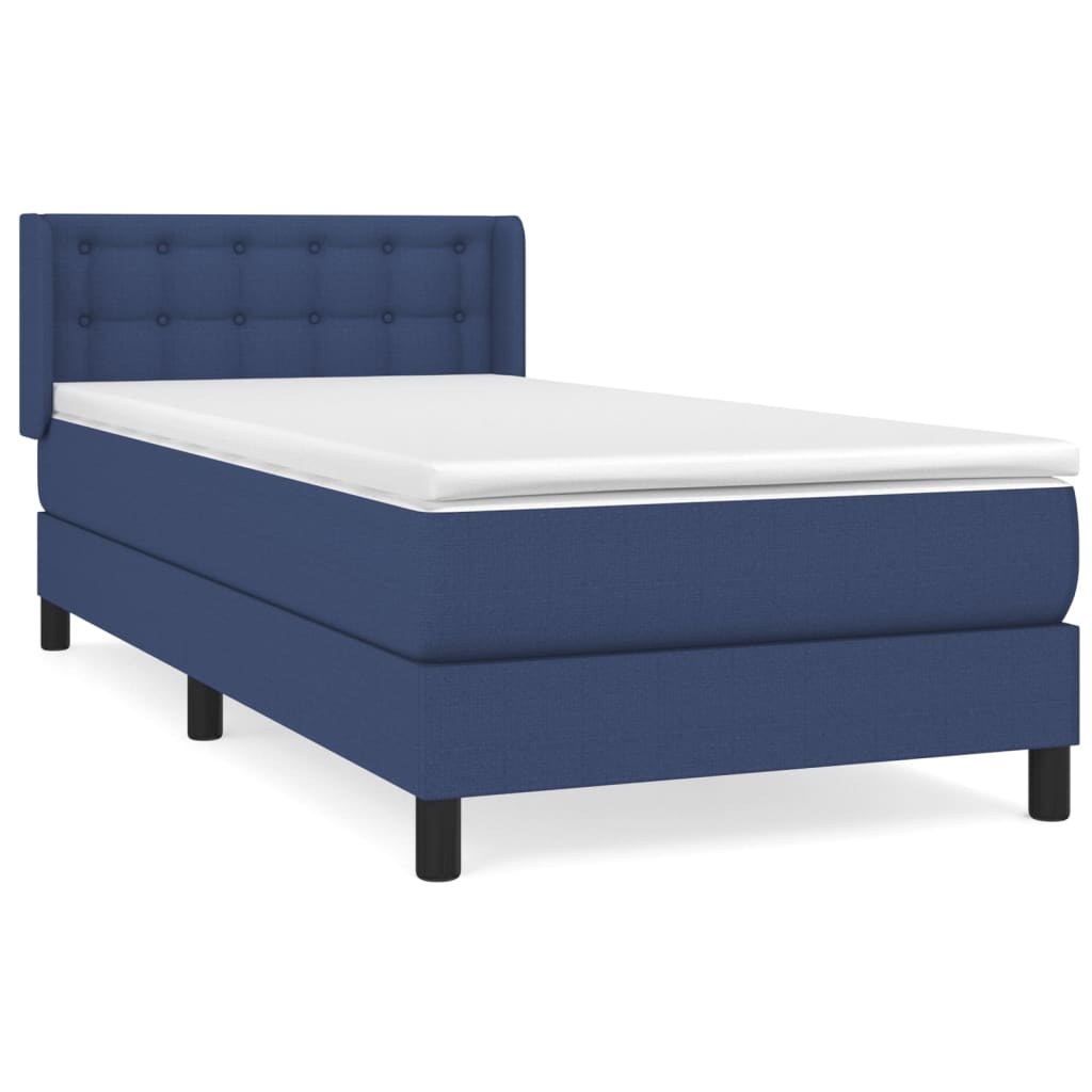 vidaXL Cama com molas/colchão 100x200 cm tecido azul