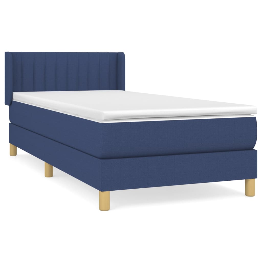 vidaXL Cama com molas/colchão 90x190 cm tecido azul