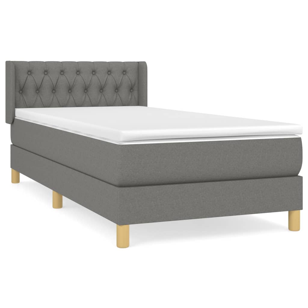 vidaXL Cama com molas/colchão 90x190 cm tecido cinza-escuro
