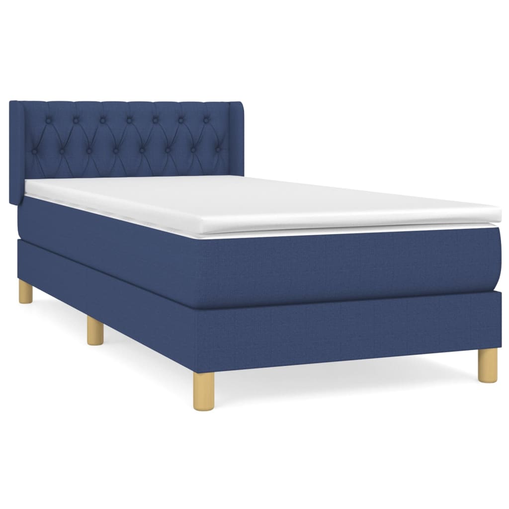 vidaXL Cama com molas/colchão 100x200 cm tecido azul