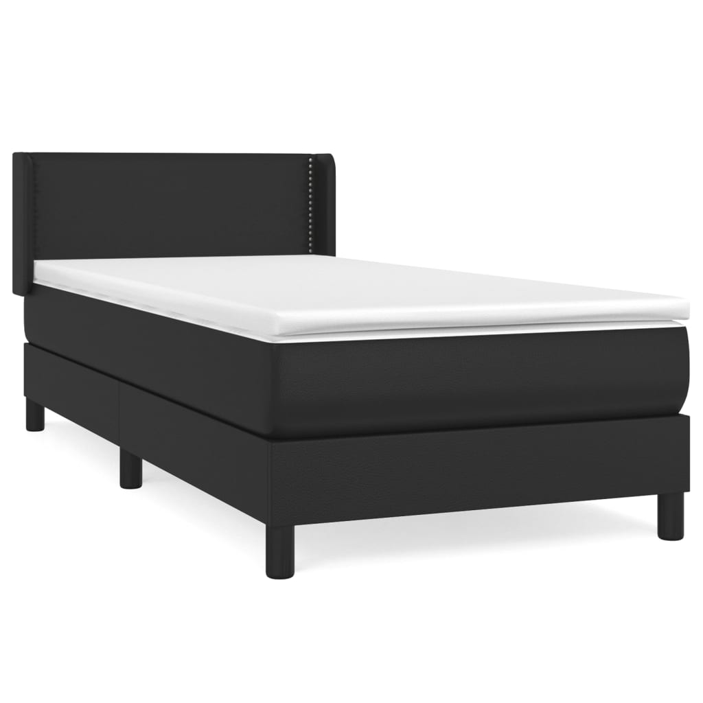 vidaXL Cama com molas/colchão 90x200 cm couro artificial preto