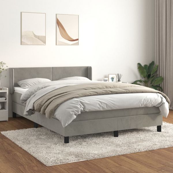 vidaXL Cama com Molas/colchão 140x190 cm Veludo Cinzento-claro - 2328873243