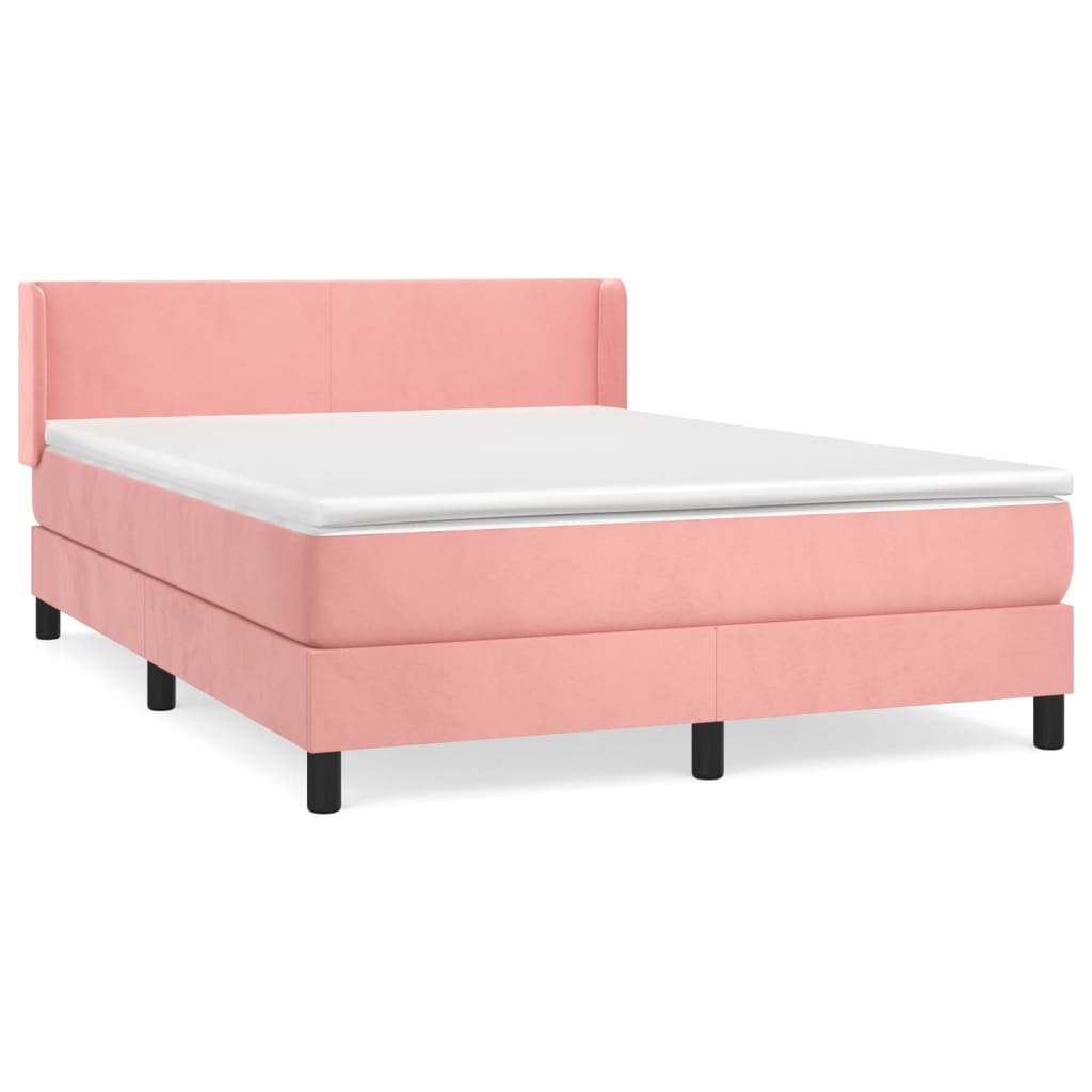 vidaXL Cama com molas/colchão 140x200 cm veludo rosa