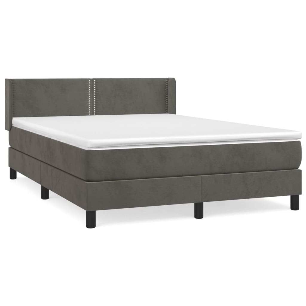 vidaXL Cama com molas/colchão 140x200 cm veludo cinzento-escuro