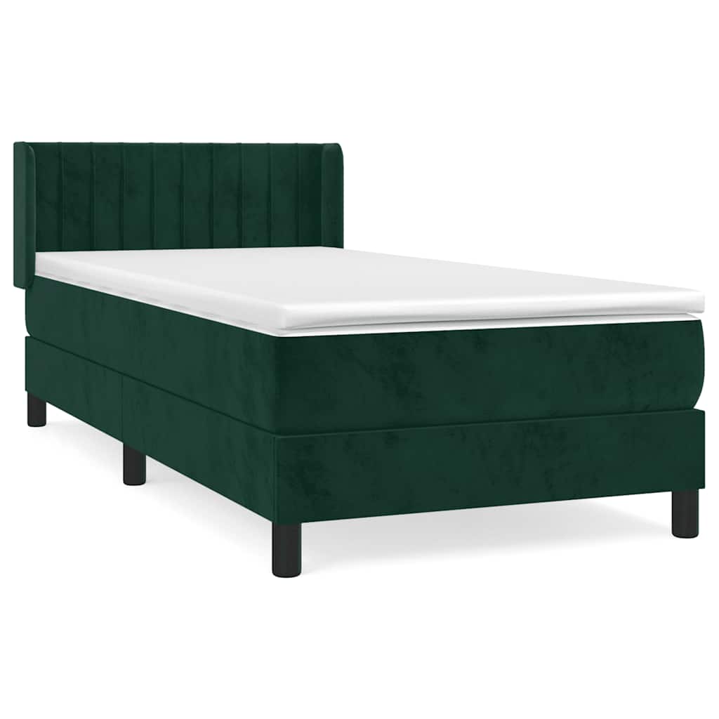 vidaXL Cama com molas/colchão 90x200 cm veludo verde-escuro