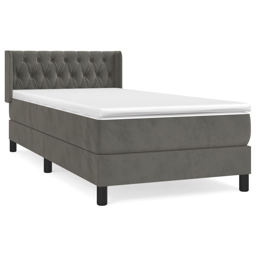 vidaXL Cama com molas/colchão 90x200 cm veludo cinza-escuro