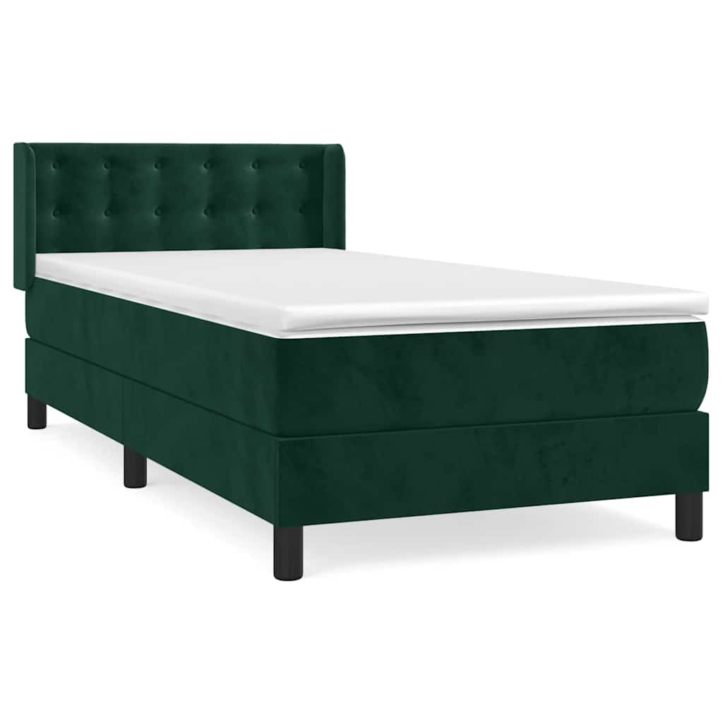vidaXL Cama com molas/colchão 100x200 cm veludo verde-escuro