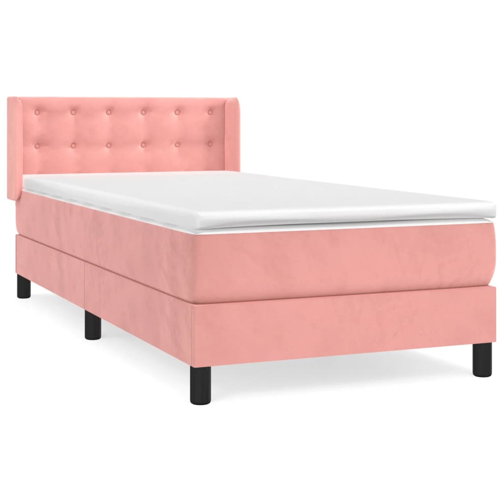 vidaXL Cama com molas/colchão 100x200 cm veludo rosa