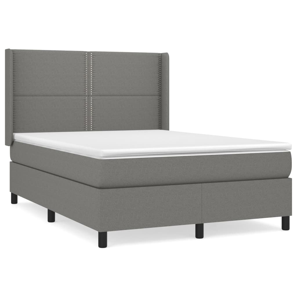 vidaXL Cama com molas/colchão 140x200 cm tecido cinzento-escuro