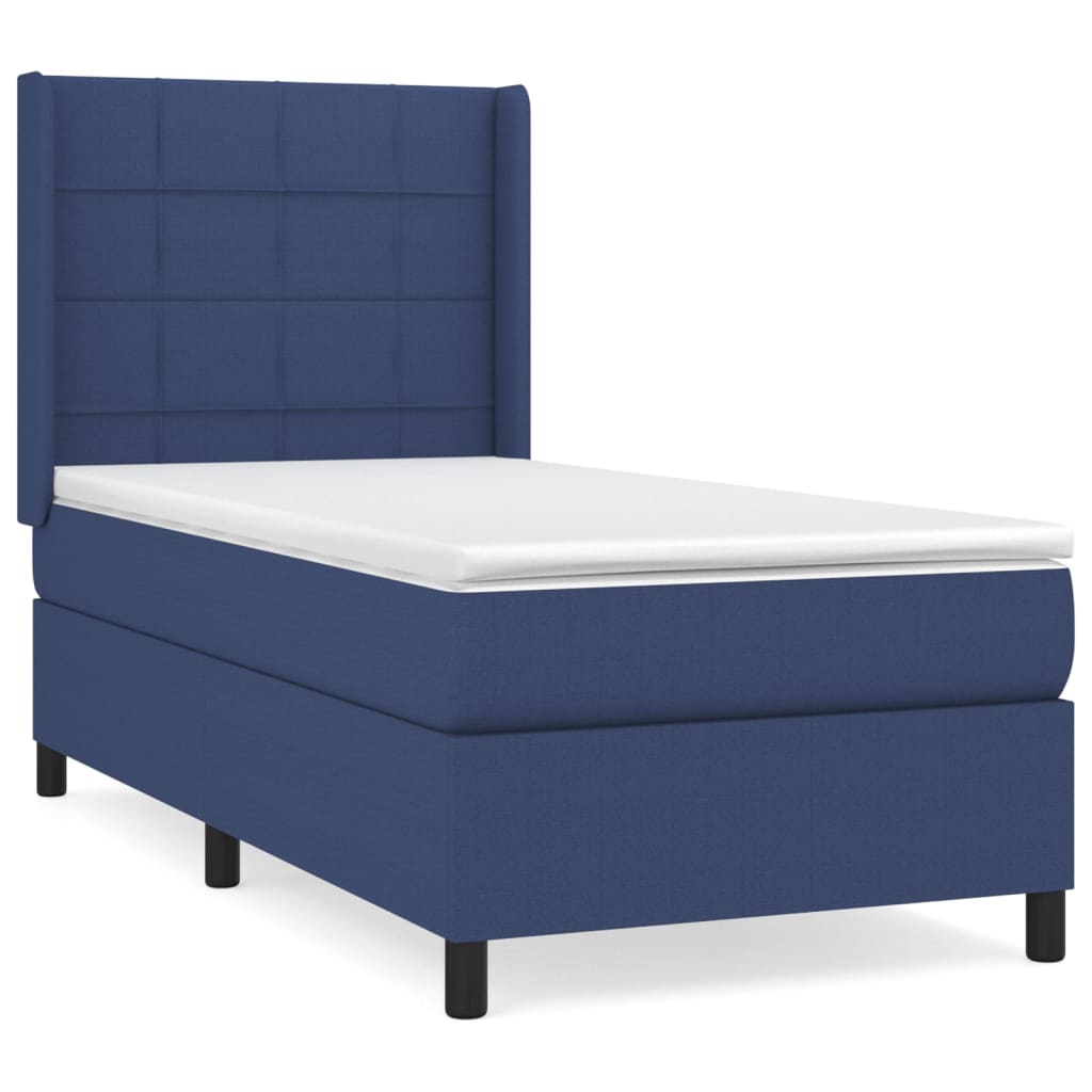 vidaXL Cama com molas/colchão 90x200 cm tecido azul