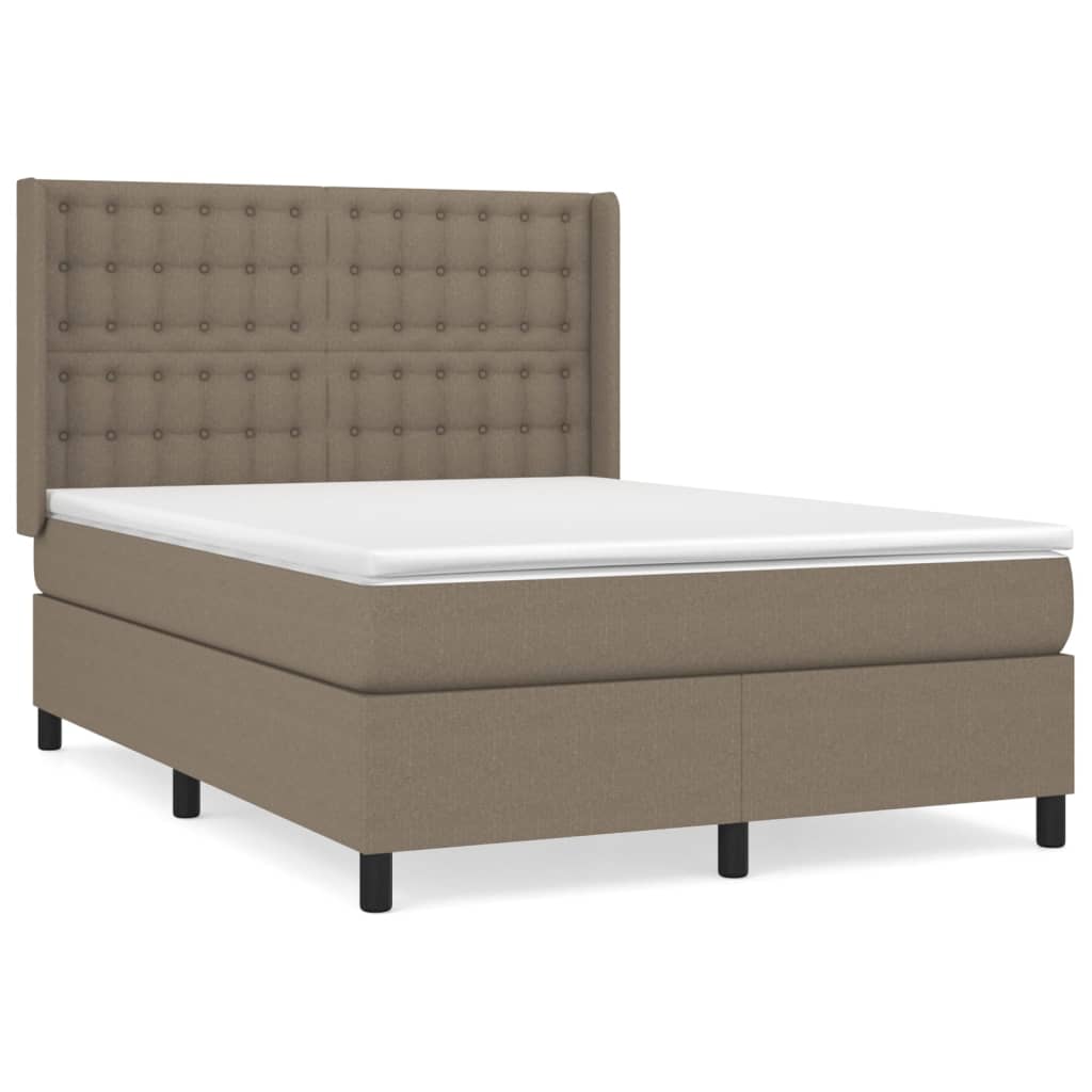 vidaXL Cama com molas/colchão 140x200 cm tecido castanho-acinzentado