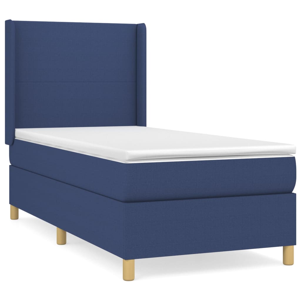 vidaXL Cama com molas/colchão 100x200 cm tecido azul