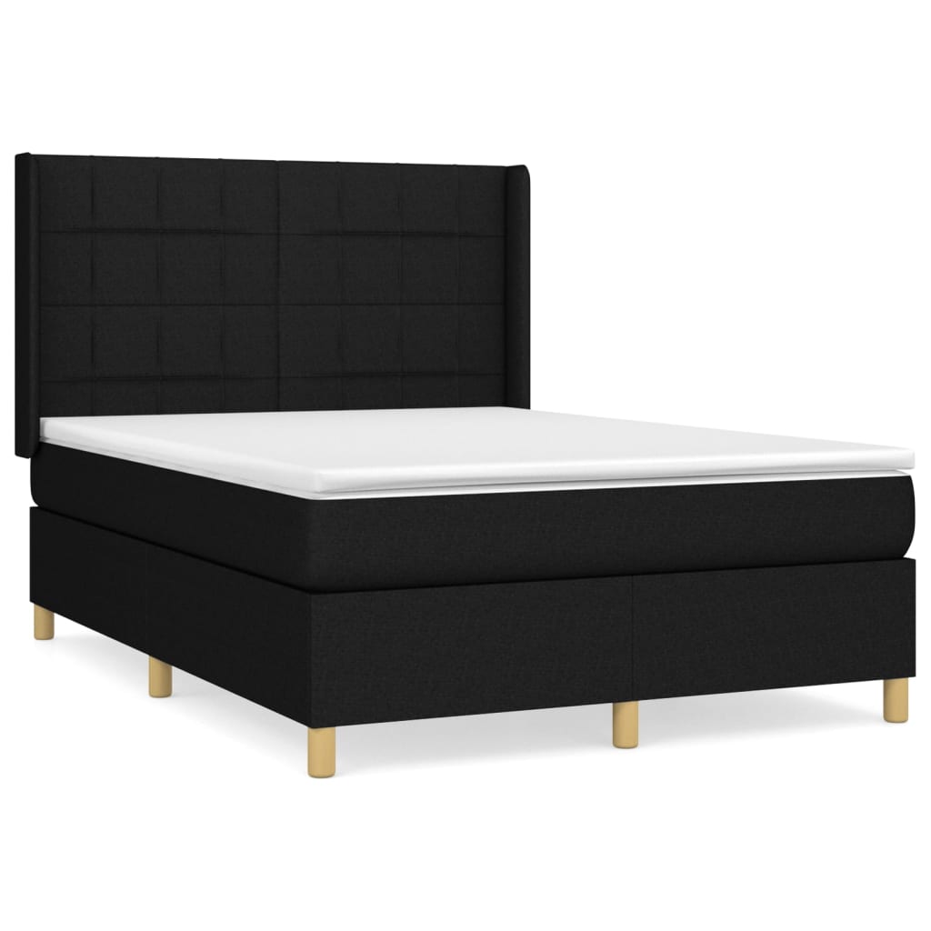 vidaXL Cama com molas/colchão 140x190 cm tecido preto