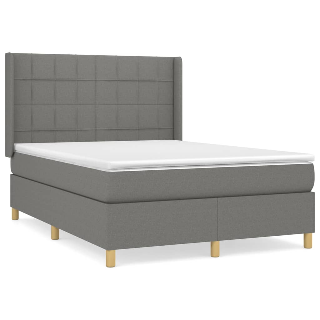 vidaXL Cama com molas/colchão 140x200 cm tecido cinzento-escuro