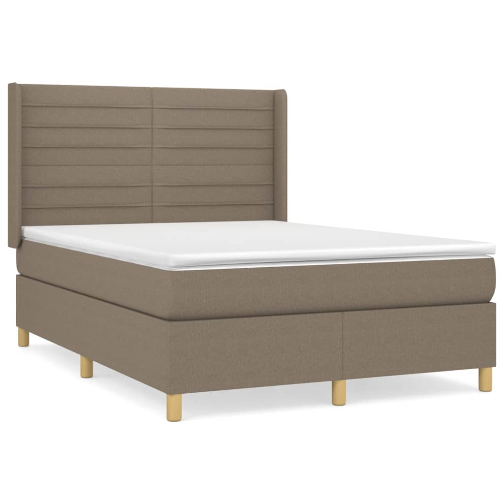 vidaXL Cama com molas/colchão 140x190 cm tecido castanho-acinzentado