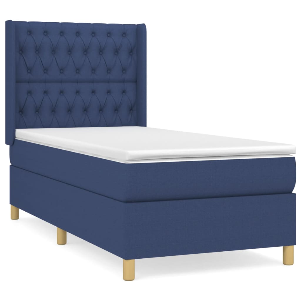 vidaXL Cama com molas/colchão 90x200 cm tecido azul