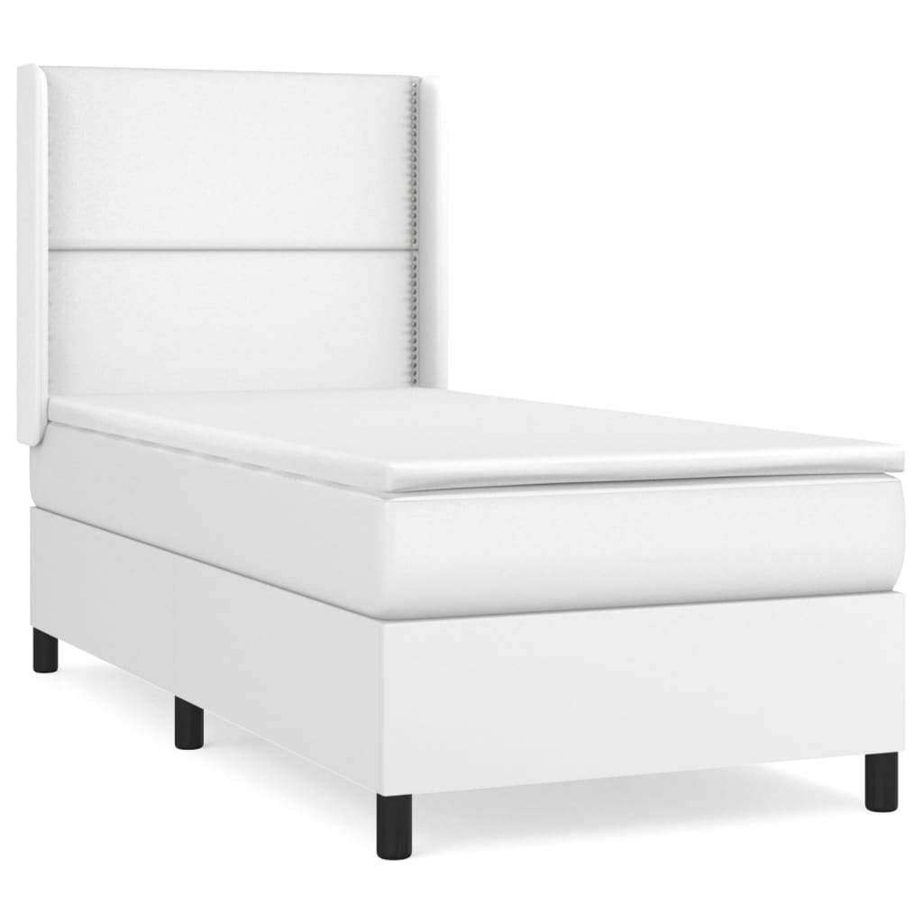 vidaXL Cama com molas/colchão 100x200 cm couro artificial branco