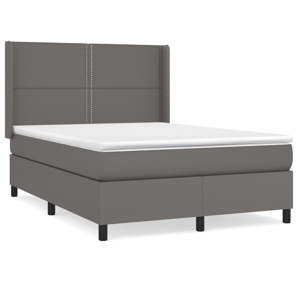 vidaXL Cama com molas/colchão 140x200 cm couro artificial cinzento