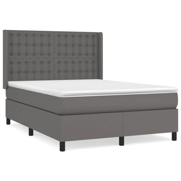 vidaXL Cama com Molas/colchão 140x200 cm Couro Artificial Cinzento - 53723392