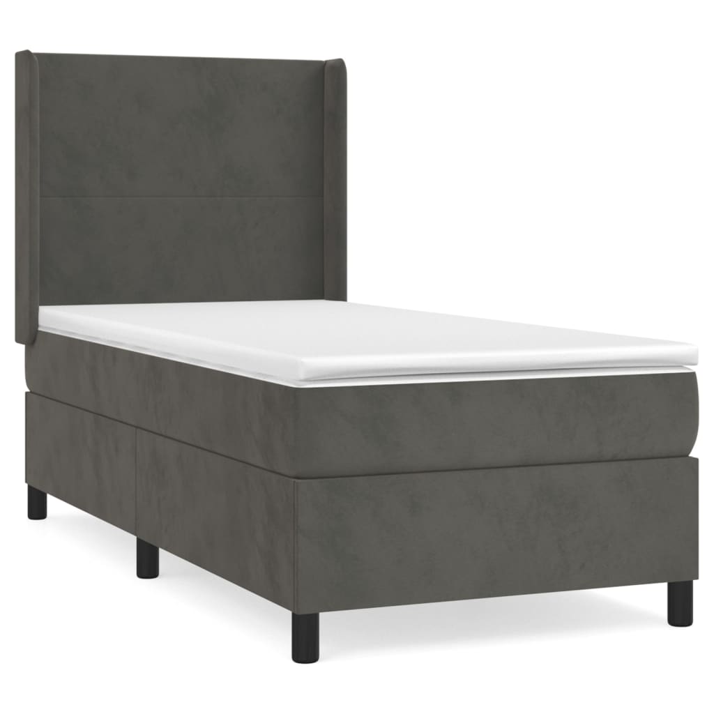 vidaXL Cama com molas/colchão 90x190 cm veludo cinza-escuro