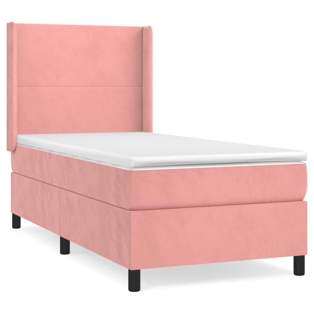 vidaXL Cama com molas/colchão 100x200 cm veludo rosa