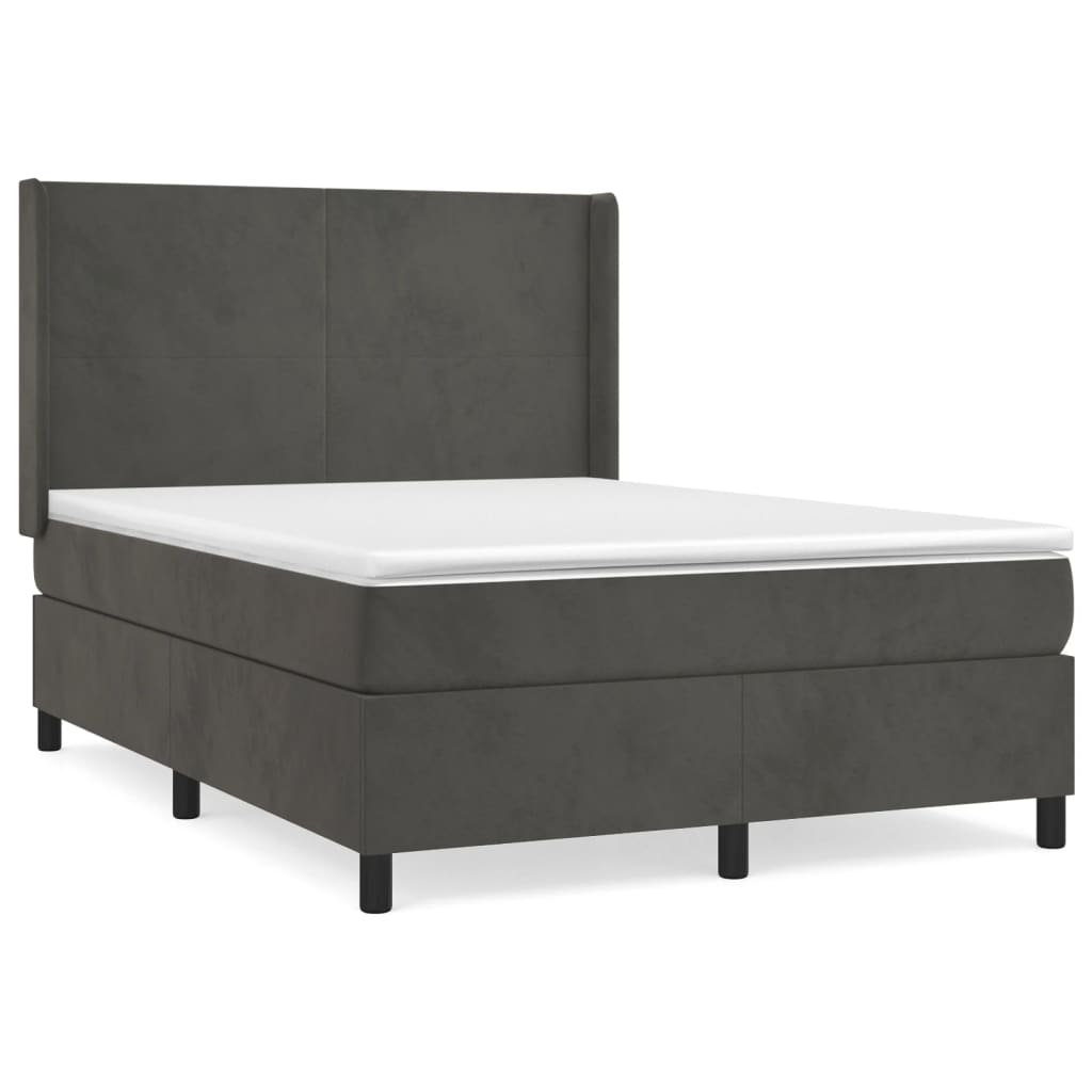 vidaXL Cama com molas/colchão 140x190 cm veludo cinzento-escuro