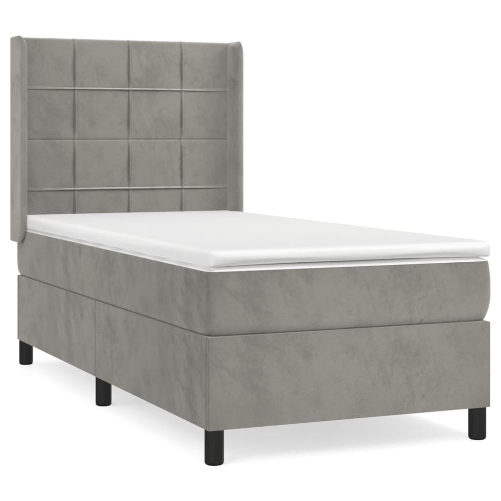vidaXL Cama com molas/colchão 90x200 cm veludo cinza-claro