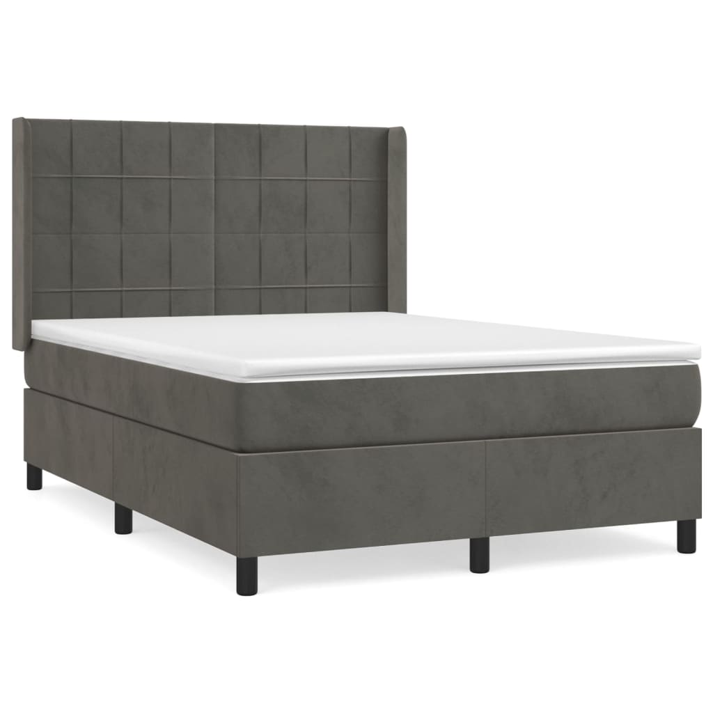 vidaXL Cama com molas/colchão 140x190 cm veludo cinzento-escuro
