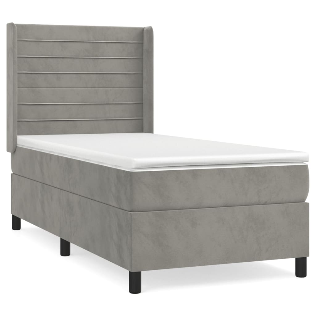 vidaXL Cama com molas/colchão 80x200 cm veludo cinza-claro