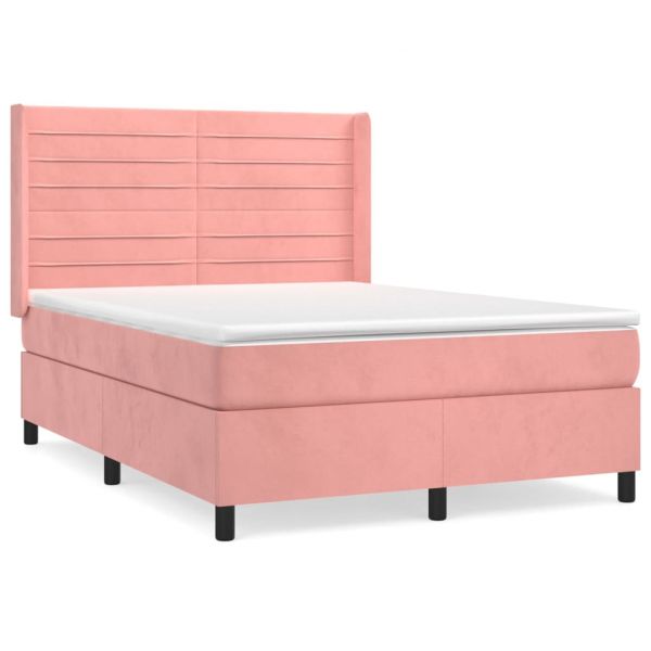 vidaXL Cama com Molas/colchão 140x190 cm Veludo Rosa - 347153637