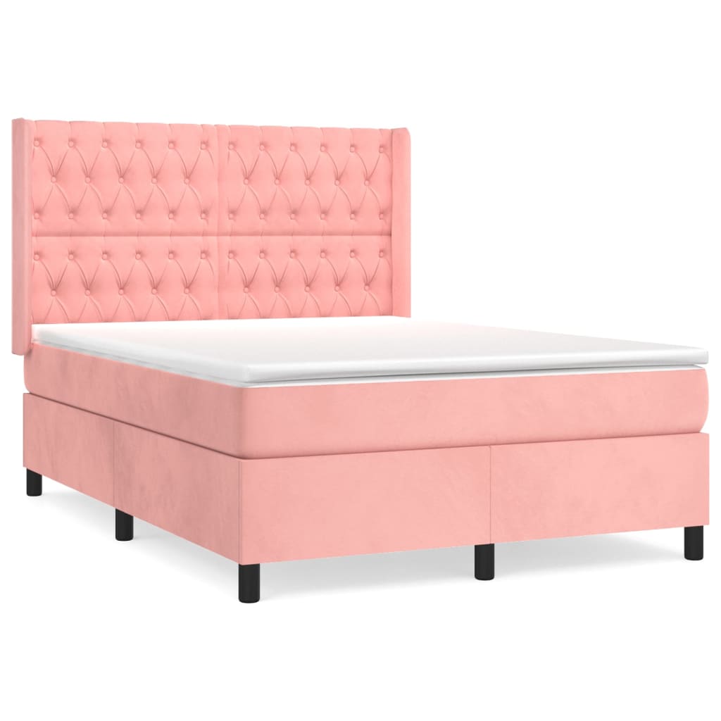 vidaXL Cama com molas/colchão 140x190 cm veludo rosa