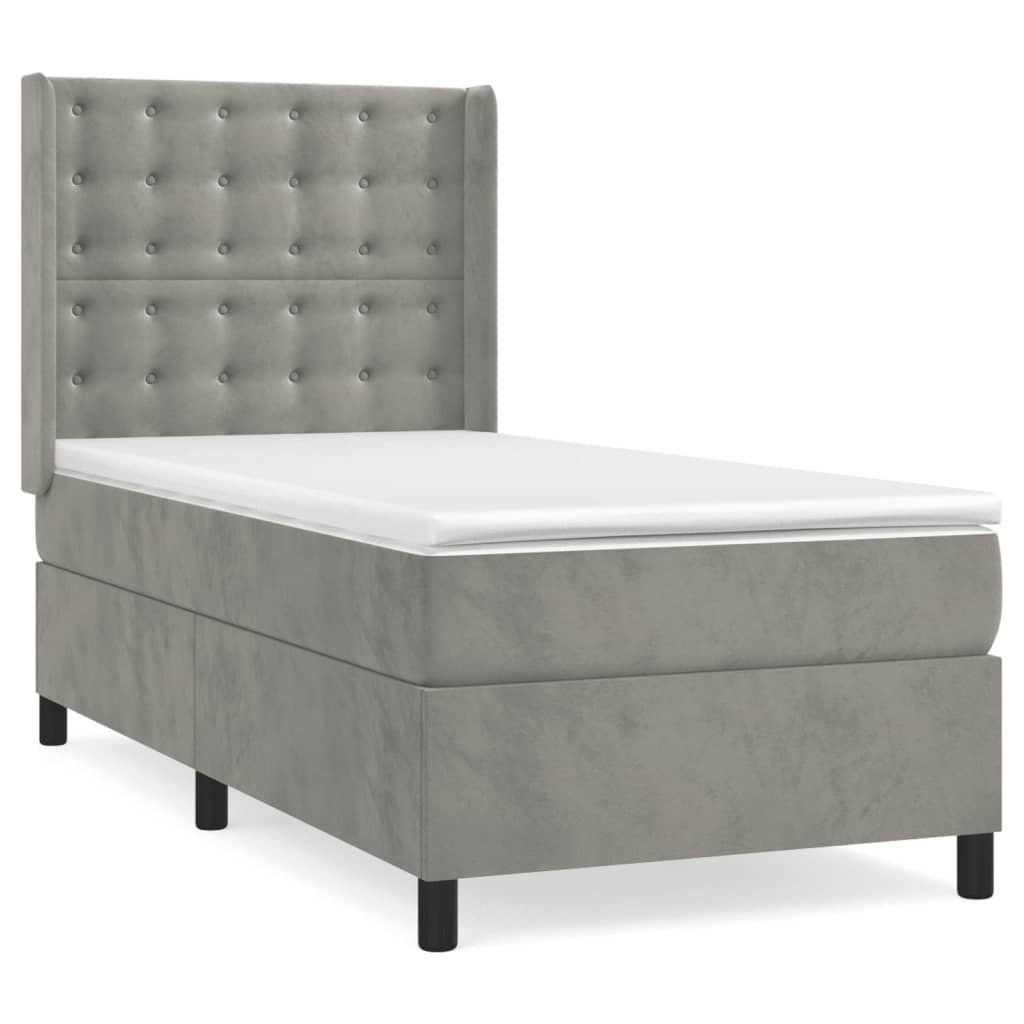 vidaXL Cama com molas/colchão 90x200 cm veludo cinza-claro