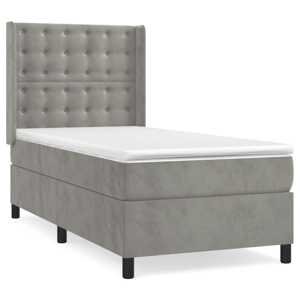 vidaXL Cama com molas/colchão 100x200 cm veludo cinza-claro