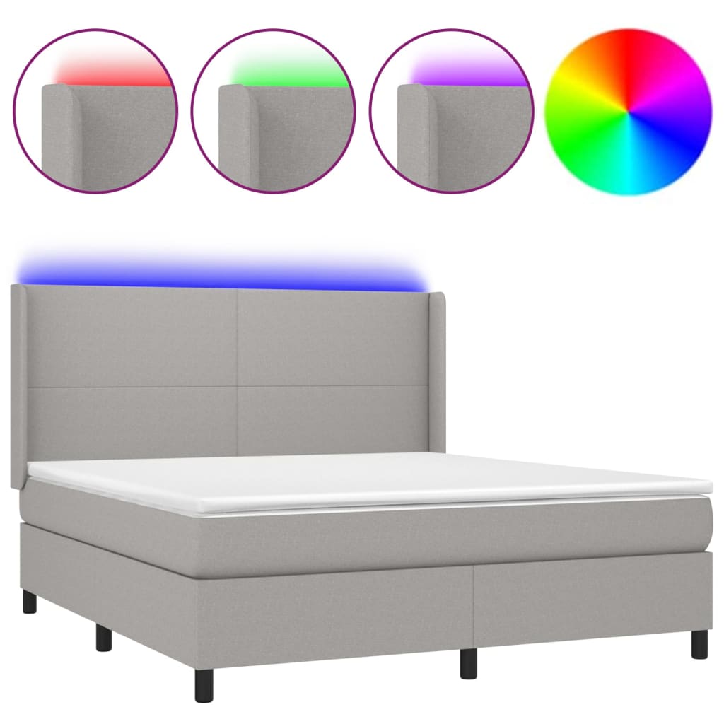 vidaXL Cama box spring c/ colchão e LED 160x200 cm tecido cinza-claro